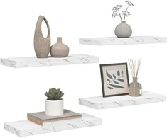 Sieninė lentyna su saugykla 4 pcs Balti marmuro 60 x 23 x 4 cm