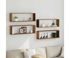 Sieninės lentynos su lentyna 4 pcs Senas medis 80 x 15 x 26 cm