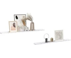 Sieninė lentyna su lentyna 2 pcs Balti marmuro 115 x 9 x 3 cm