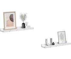 Sieninė lentyna su lentyna 2 pcs Balti marmuro 40 x 9 x 3 cm