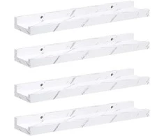 Sieninė lentyna su lentyna 4 pcs Balti marmuro 40 x 9 x 3 cm