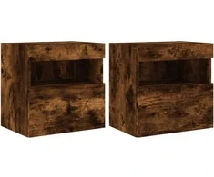 TV staliukas Sieninės TV spintelės su LED, 2vnt., dūminės ąžuolo, 40x30x40cm