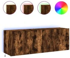 TV staliukas Sieninės TV spintelės su LED, 2vnt., dūminės ąžuolo, 60x35x41cm