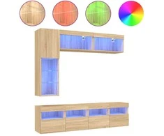 TV staliukas Sieninės TV spintelės su LED lemputėmis, 7vnt., ąžuolo spalvos