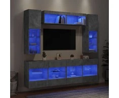 TV staliukas Sieninės TV spintelės su LED lemputėmis, 6vnt., betono pilkos