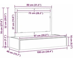 Makiažo stalas Pilka 100 x 40 x 70 cm Apdirbta mediena