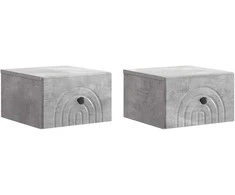 Sieninis naktinis staliukas 2 pcs Betono pilka Apdirbta mediena