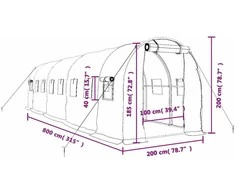 Šiltnamis su plieno rėmu, žalios spalvos, 8x2x2m, 16m²