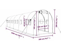 Šiltnamis su plieno rėmu, žalios spalvos, 10x2x2m, 20m²