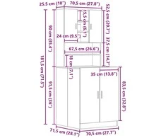 Skalbyklės spinta 2 pcs Juodas ąžuolas 70,5 x 71,5 x 181,5 cm