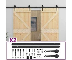 Slankios durys 2 pcs Natūrali ir juoda Pušies medienos masyvas