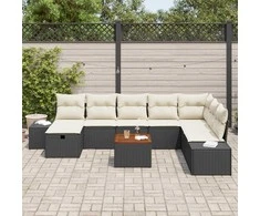 Lauko baldų komplektas Sodo Sofų Rinkinys su pagalve 9 pcs Juoda Poli ratanas