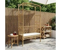 Sodo arka su suoliuku Kreminė balta 115 x 50 x 205 cm Bambukas