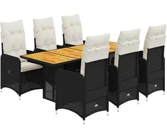 Sofa Sodo bistro komplektas su pagalvėmis, 7 dalių, juodas, ratanas