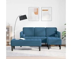 Sofa Sofos komplektas su pagalve 2 pcs Mėlyna Poliesteris