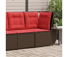 Sodo kampinė sofa su pagalvėlėmis, ruda, poliratanas
