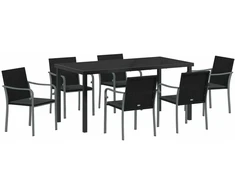 Lauko baldų komplektas Sodo valgomojo komplektas 7 pcs Juoda ir pilka PE ratanas