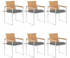 Sodo kėdės su pagalvėlėmis, 6vnt., tikmedžio medienos masyvas