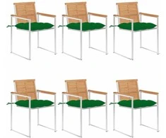 Sodo kėdės su pagalvėlėmis, 6vnt., tikmedžio medienos masyvas
