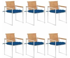 Sodo kėdės su pagalvėlėmis, 6vnt., tikmedžio medienos masyvas