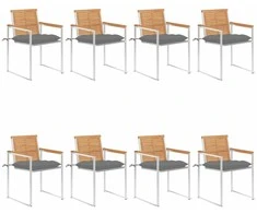 Sodo kėdės su pagalvėlėmis, 8vnt., tikmedžio medienos masyvas