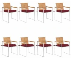 Sodo kėdės su pagalvėlėmis, 8vnt., tikmedžio medienos masyvas