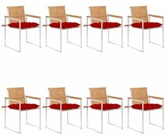 Sodo kėdės su pagalvėlėmis, 8vnt., tikmedžio medienos masyvas