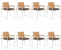 Sodo kėdės su pagalvėlėmis, 8vnt., tikmedžio medienos masyvas
