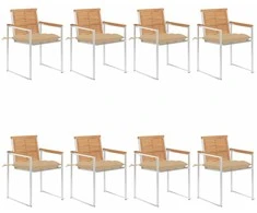 Sodo kėdės su pagalvėlėmis, 8vnt., tikmedžio medienos masyvas