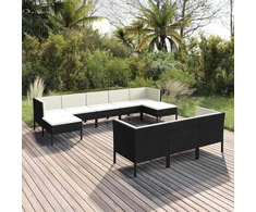 Sodo komplektas su pagalvėlėmis, 10 dalių, juodas, poliratanas