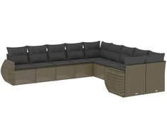 Sofa Sodo komplektas su pagalvėlėmis, 10 dalių, pilkas, poliratanas