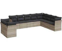 Sofa Sodo komplektas su pagalvėlėmis, 10 dalių, pilkas, poliratanas