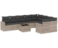 Sofa Sodo komplektas su pagalvėlėmis, 10 dalių, pilkas, poliratanas