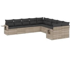 Sofa Sodo komplektas su pagalvėlėmis, 10 dalių, pilkas, poliratanas