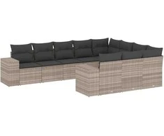 Sofa Sodo komplektas su pagalvėlėmis, 10 dalių, pilkas, poliratanas