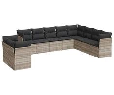 Sofa Sodo komplektas su pagalvėlėmis, 10 dalių, pilkas, poliratanas