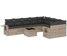Sofa Sodo komplektas su pagalvėlėmis, 10 dalių, pilkas, poliratanas