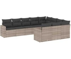 Sofa Sodo komplektas su pagalvėlėmis, 10 dalių, pilkas, poliratanas