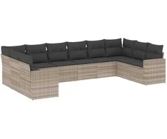 Sofa Sodo komplektas su pagalvėlėmis, 10 dalių, pilkas, poliratanas