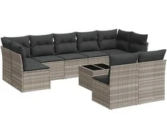 Sofa Sodo komplektas su pagalvėlėmis, 10 dalių, pilkas, poliratanas