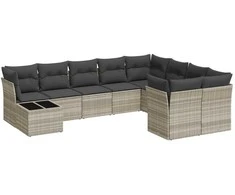 Sofa Sodo komplektas su pagalvėlėmis, 10 dalių, pilkas, poliratanas