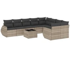 Sofa Sodo komplektas su pagalvėlėmis, 10 dalių, pilkas, poliratanas