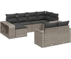 Sofa Sodo komplektas su pagalvėlėmis, 10 dalių, pilkas, poliratanas