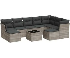 Sofa Sodo komplektas su pagalvėlėmis, 10 dalių, pilkas, poliratanas