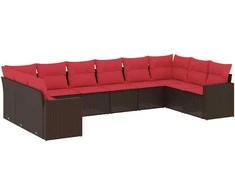 Sofa Sodo komplektas su pagalvėlėmis, 10 dalių, rudas, poliratanas