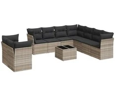 Sofa Sodo komplektas su pagalvėlėmis, 10 dalių, pilkas, poliratanas