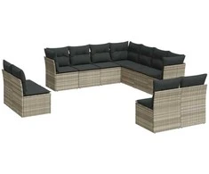 Sofa Sodo komplektas su pagalvėlėmis, 11 dalių, pilkas, poliratanas