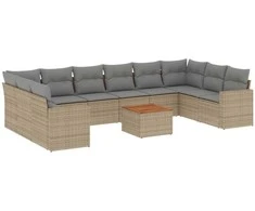 Sofa Sodo komplektas su pagalvėlėmis, 11 dalių, smėlio, poliratanas