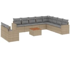 Sofa Sodo komplektas su pagalvėlėmis, 11 dalių, smėlio, poliratanas