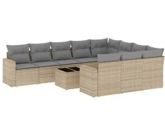 Sofa Sodo komplektas su pagalvėlėmis, 11 dalių, smėlio, poliratanas